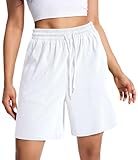 Rave Loose Knit Soft Summer Dance Knee Length Shorts Yoga Sweat Teen Casual Pajama Ladies Womens Tennis Sweatpant Shorts Women Cotton Trousers Athletic Maternity Workout Shorts with Pockets White M