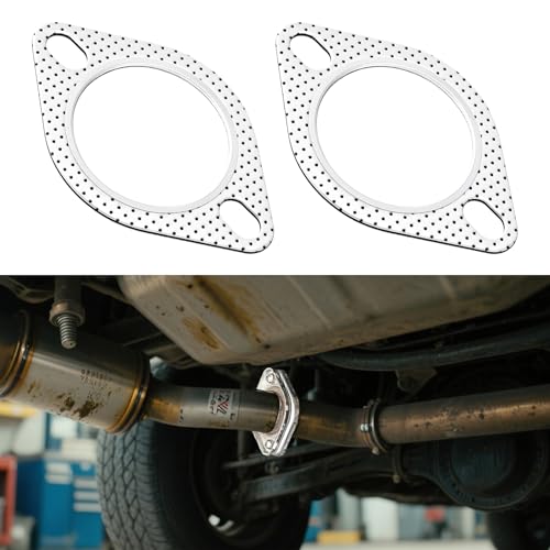 HQRNYP Car Exhaust Gasket, Exhaust Flange Gasket, Ultra Seal 2-Bolt 2-Inch Standard Muffler Seal Rings, Auto Accessories Vehicle High Temp Pipe Flange Sealing Replacement Fit for Most Cars (2Inch)