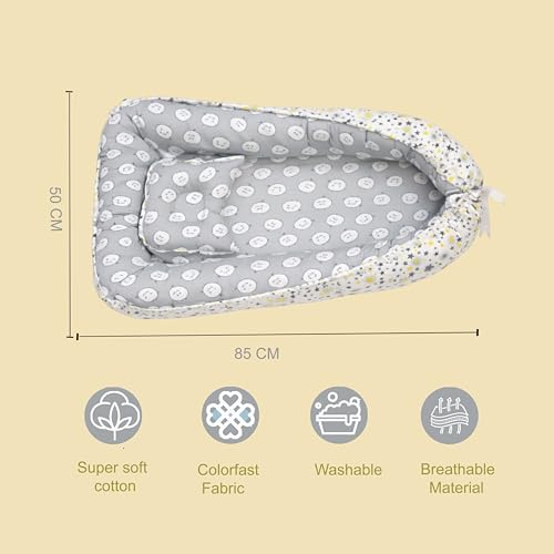 Image of Fareto Combo of Baby Bed with Net | Carry Bag | 4 Pcs Bedding Set (0-6 Months, Baby Size, Cotton) (Grey shiip)