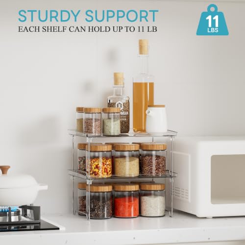 STARLATTA 2 Pcs Cabinet Organizer Shelf, Stackable Kitchen Counter Shelves, Spice Rack,Countertop Organizers, Clear Plastic Storage Shelves Rack for Makeup,Bathroom,Cupboard,Desk,Pantry Organization - Image 5
