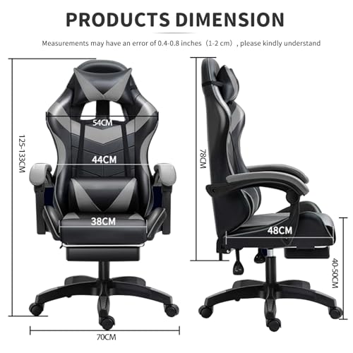 lureonthe Gaming Chair, Computer Chair with Footrest and Lumbar Support, Height Adjustable GameChair with 360°-Swivel Seat and Headrest and for Office or Gaming (black)