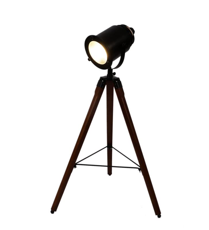 Image of PRISTINE INTERIORS Brown Fabric Shade Tripod Floor Lamp with Black Base Silver Metal Shade Tripod Floor Lamp with Beige Base (Industrial)