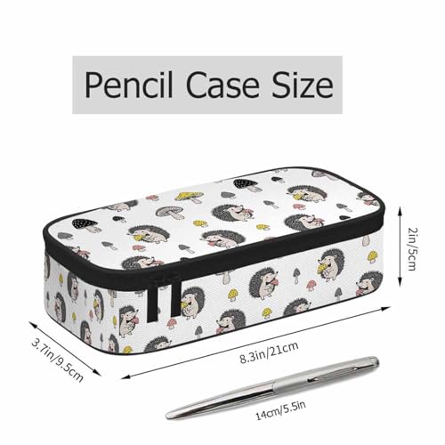 Image of Hedgehog Pencil Bag Yellow Gray Pink Mushrooms Cute Animal Big Capacity Pencil Case Pencil Pouch Pen Bag School Students Boy Girl