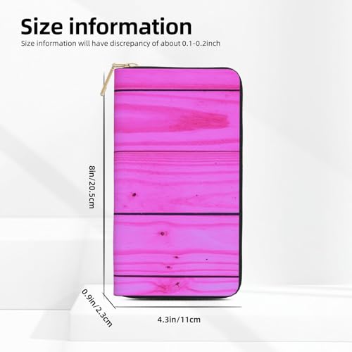 Leather Thin Slim Wallets for Women & Men - Pink Bright Wood Grain Print Card Wallet Holder with Zipper2