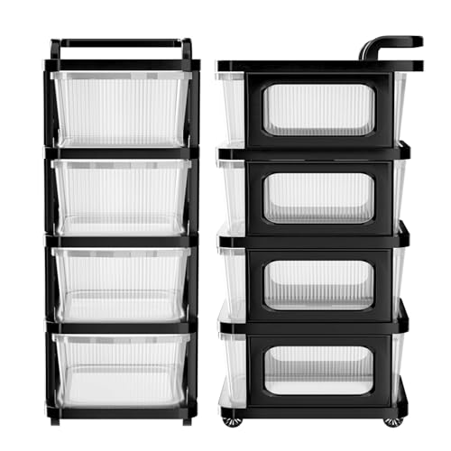 Image of KITCHIVO Heavy Duty Plastic Storage Drawer with Wheels | Modular Cabinet for Bedroom, Office, Home or Classroom| Chest of Drawers Organiser for Cosmetics, Kitchen items, Toys (Transparent, 4)