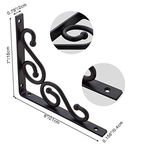 Home Master Hardware 8 X 7 Inch Decorative Iron Shelf Brackets Shelf Support Corner Brace Joint Right Angle Bracket Black With Screws 10 Pack #TOP2