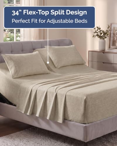 Image of Flex Top Split Head King Sheet Set - 4 Piece Extra Deep - Heathered Beige