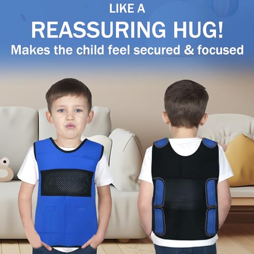Image of Weighted Vest for Kids (Extra Small, Ages 3 to 4) with Sensory Issues Compression Vest for Kids, Including 6 Removable Weights Blue