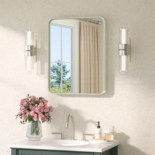 Image of TETOTE Brushed Nickel Mirror 16 x 20 Brushed Nickel Metal Framed Bathroom Mirror, Tempered Glass, Modern Farmhouse Wall Mounted Mirror for Decorative(Horizontal /Vertical)