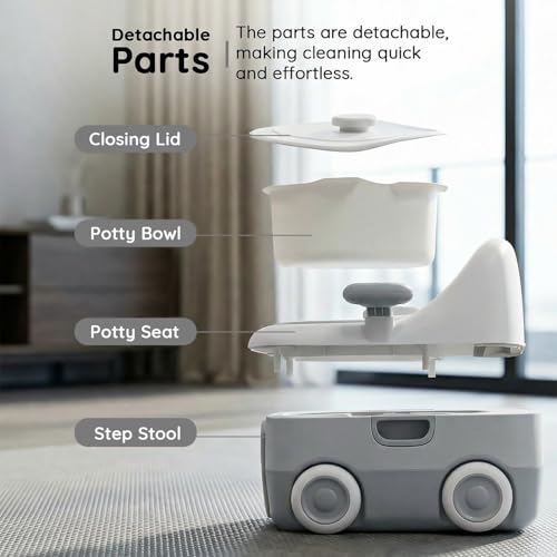 Image of Baybee 3 IN 1 Potty Seat for Kids 2-5 Years | Baby Toilet Seat with LED Lights & Anti Slip Base | Portable Potty Training Seat with Step stool & Cleaning Brush | Western Toilet Chair for Kids (White)