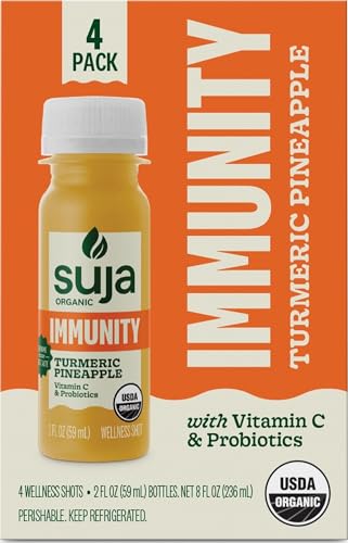 Suja Organic Immunity Defense Shot (2 Fl Oz x 4 Count) with Turmeric and Ginger | Immunity Boost & Support | Functional Shots | Cold-Pressed Juice with Live Probiotics | Plant-Based & Gluten-Free
