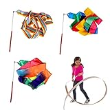 3 Stück Tanzbänder Luftschlangen Rhythmische Sportgymnastik Band Bunte Gymnastik Bänder Tanzen Bänder Stab mit Stabdrehen Baton Stick für Kinder Baton Stabdrehen, Tanzen Luftschlangen(2m/Stück