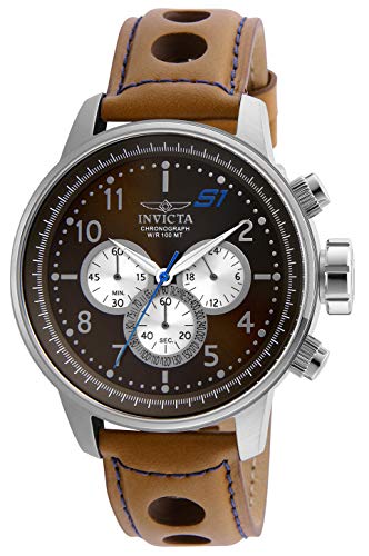 Invicta Men's S1 Rally Stainless Steel Quartz Watch with Leather Strap, Brown, 22 (Model: 23598)