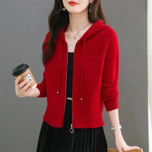 Women Cardigan Sweater Jacket Loose Zipper Hooded Casual Cashmere Knitted Sweater Coat 6