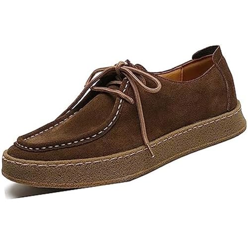 Men's Suede Lace-Up Casual Loafers Comfortable Walking Shoes Flat Sole Low-Top Lightweight Office Outdoor Shoes