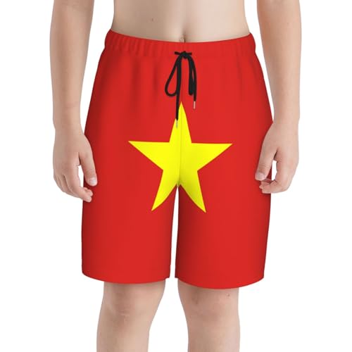 Vietnamese Flag Youth Beach Pants, Soft and Breathable, with Drawstring Waist, Suitable for Sports and Leisure.3