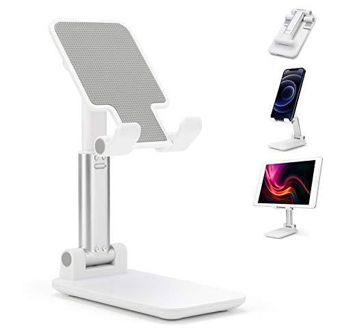 Phinistec Soporte Móvil Mesa, Plegable Soporte Teléfono Móvil Ajustable Soporte Tableta Dock Base para iPhone 12 Mini 11 Pro X MAX, Phones/iPad/Kindle/Tablet/Nintendo-Switch(Blanco)