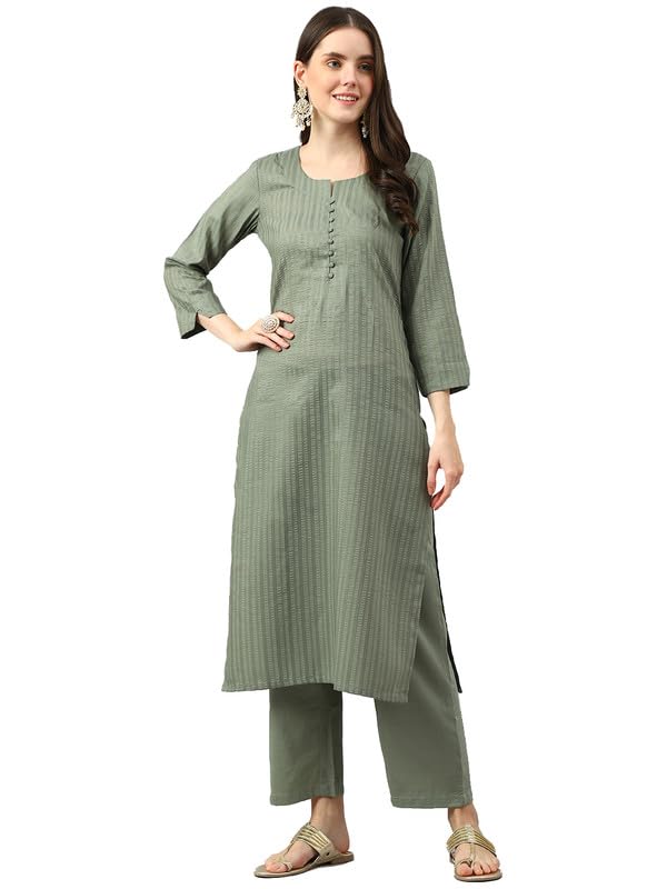 Image of Hritika Women's Cotton Blend Jacquard Woven Kurta with Palazzo Set HRKB0048