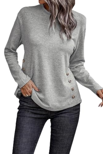 Gray Side Buttons Crew Neck Knit Top