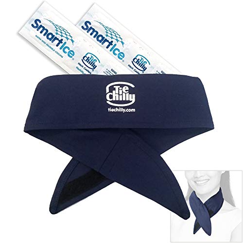 Tie Chilly Ice Cool Neck Cooler Bandana, with 2 Smartice Cooling Strips, Enabling prolonged Cool Comfort at Home, Work or Play. (Navy with Logo)
