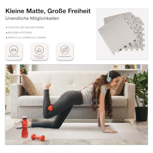 AIRHOP Bodenschutzmatte Fitness Matte Extra Dicke Bodenmatten, rutschfeste Schutzmatten Fitnessraum, Fitness Boden, Sportboden, Poolunterlage, [31.5x31.5cm] - 18 Fallschutzmatten
