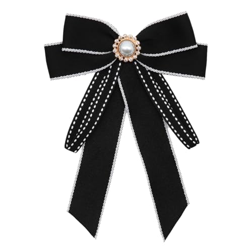 Image of LJBFNN Womens Bow Tie, Black Ribbon Bow Tie for Women, Clip on Adjustable Rhinestone Bowtie for School Uniforms Wedding