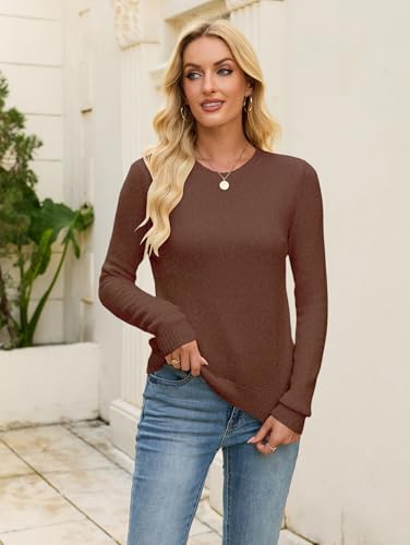 Image of Libsorge Womens Cute Crewneck Ribbed Knit Lightweight Thin Sheer Long Sleeve Sweater T Shirt Top Spring 2025