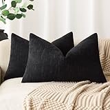 Foindtower Pack of 2 Soft Textured Throw Decorative Pillow Covers Lumbar Accent Solid Cushion Cover Cozy Farmhouse Pillow Case with Zipper for Couch Sofa Bedroom Living Room 12x20 Inch, Black