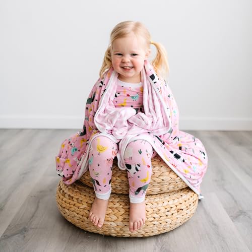 Image of Little Sleepies Cloud Blanket, 50 inch x 50 inch, Large, Pink Farm Animals