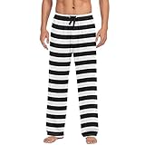 Pajama Pants Mens Lounge Pants Super Soft Pajama Bottoms with Pockets,Retro White and Black Striped,XL