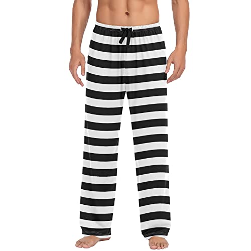 Pajama Pants Mens Lounge Pants Super Soft Pajama Bottoms with Pockets,Retro White and Black Striped