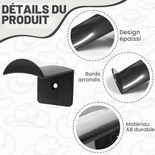 8 Pièces Support Casquette, Adhésifs Range Casquette, Support Adhésif Sans Perçage, Porte Chapeau Mural, Porte Casquette Mural, Organiseur de Chapeaux Polyvalent pour Chapeaux, Écharpes, Sacs(Noir) – vue 3
