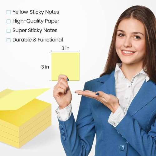 Image of 16 Pads Sticky Notes Canary Yellow 76 x 76 mm Self-Adhesive Sticky Notes Post Sticky Notes for Office Home School Session 75 Sheets per Pad That is 1,200 Sheets
