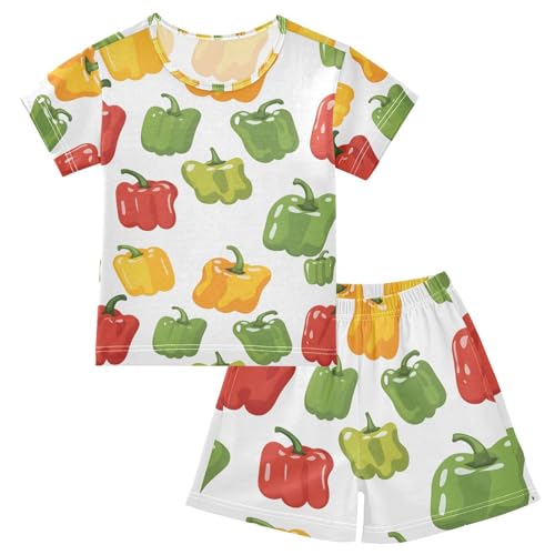 ALAZA Colorful Pepper Pajamas Set Short Sleeve Cotton Sleepwear Summer Pjs 2 Piece 5-14Y