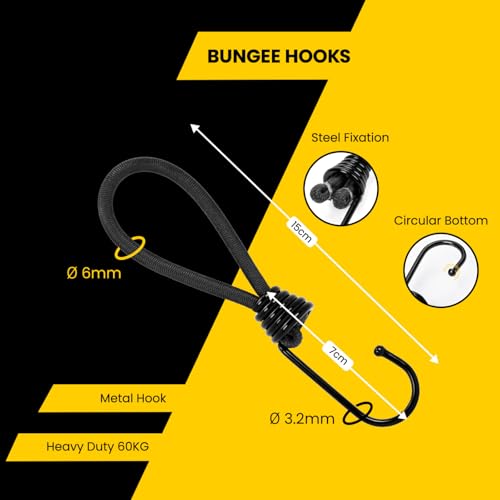 Brotree Bungee Cords with Hooks 25 Pack 15cm Bungee Hooks Small Bungee Rope with Hooks for Tarpaulins Tents, Tarp and Fixing - Black - Image 2
