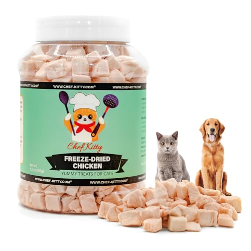 Chef Kitty Freeze-Dried Chicken Treats for Cats & Dogs – 100% Human Grade, Single Ingredient, High-Protein, Healthy Snack – No Additives or Preservatives – 7.7oz - Inspected & Tested in USA