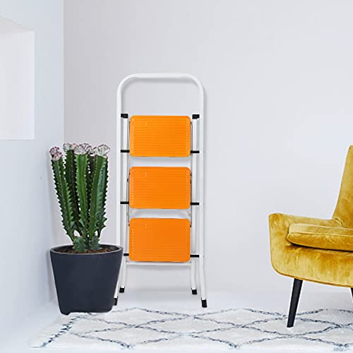 Winado Folding 3 Step Ladder, Steel Step Stairs Lightweight W/Handle Grip Anti-Slip Sturdy Wide Pedal, 330Lb Capacity Yellow #TOP6