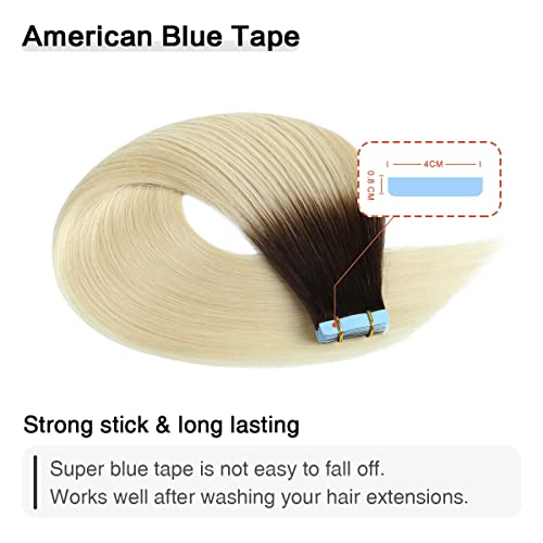 Image of SUYYA Tape In Hair Extensions Human Hair 16 Inch #T2 /60 Brown to Blonde