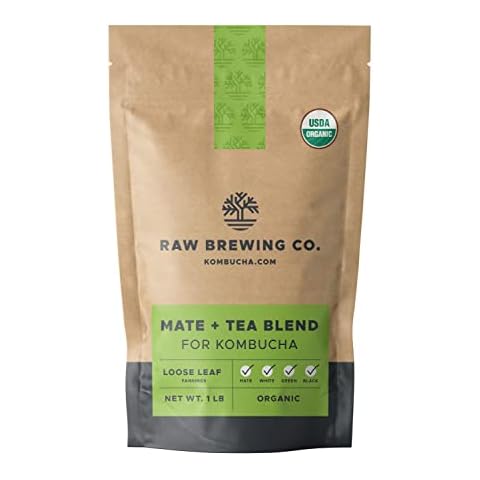 Kombucha.com Certified Organic Loose Leaf Yerba Mate & Tea - Kombucha Brewing Blends (Mate/Black/Green/White Tea Blend, 1 Pound) - 30% Mate 70% Tea. Makes up to 50 gallons. Cover