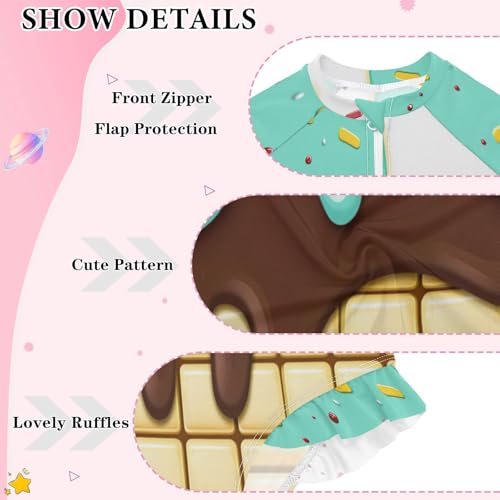 CaTaKu Girls One Piece Swimsuit Cute Ice Cream Waffle Toddler Bathing Suit Long Sleeve UPF 50+ Rash Guard Swimwear 3-12Y3