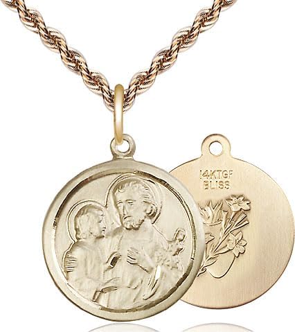 14kt Gold Filled Saint Joseph Pendant on a 20 inch Gold Filled French Rope Chain