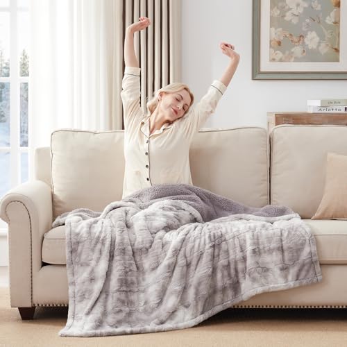 Image of Westinghouse Electric Throw Blanket, Faux Fur Heated Blanket with 6 Heating Levels & 2-10 Hours Auto Off, Soft Cozy Sherpa Heated Blanket Washable Blanket (50 inch x 60 inch Throw Size, Light Grey)