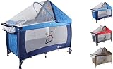Clamaro 'Dream Traveler' Kinder Baby Reisebett (6 Farben) zusammenklappbar, höhenverstellbar, Kinderreisebett mit Einhang, Faltmatratze (2cm dick), Moskitonetz, Wickelauflage - Farbe: blau