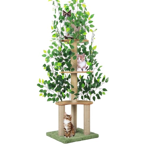 Árbol para gatos con hojas, torre para gatos interior miniatura 7