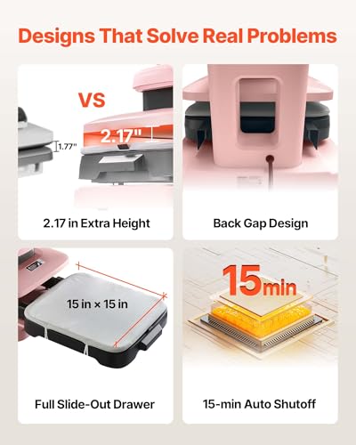 Image of VEVOR Auto Heat Press Machine, 15 x 15 inch, T-Shirt Press Machine with Auto Release and Adjustable Pressure, Digital Display, Rapid Heating, for Sublimation, Vinyl, Heat Transfer Projects, Pink