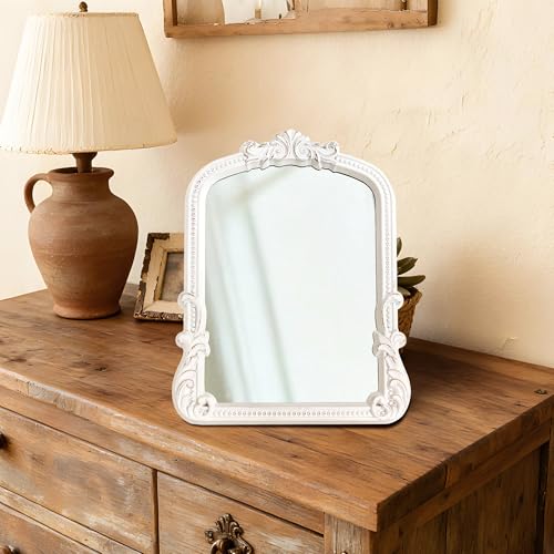 Image of Vintage Vanity White 9.5x12 Small Dresser Table Arch Stand Mirror