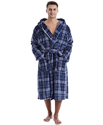 Yoimira Mens Robes Dressing Gown Hooded for Home,Long Dressing Gowns Mens UK,Bathrobe Men Shower,Luxury Mens Housecoats for Gift
