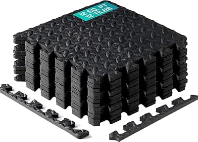 Yes4All Interlocking Exercise Foam Mats with Border – Interlocking Floor Mats for Gym Equipment – Eva Interlocking Floor Tiles (12 Square Feet, Black)