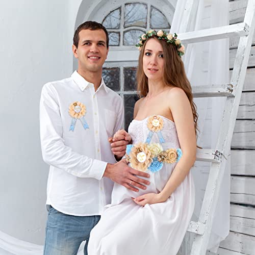 Sussurro Teddy Bear Maternity Sash Mom To Be & Daddy To Be Corsage Pin Set Blue Flower Baby Shower Sash Belly Belt Gift For Gender Reveal Bear Baby Shower Decorations #TOP5