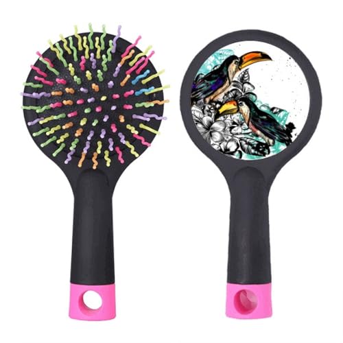 Brosse à cheveux démêlante à coussin d'air imprimé Toco oiseau tropical